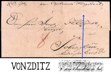 Razítko z r. 1796 popsané ve Votočkovi (vlevo) a slepé razítko z r. 1796 (vpravo)