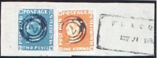 Dopisy s poštovními známkami 1 a 2 pence MAURITIUS POST OFFICE a POST PAID