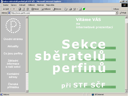 Úvodní stránka prezentace Sekce sběratelů perfinů