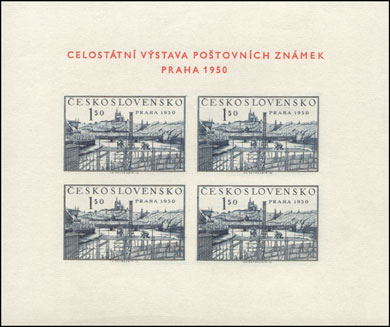 Celostátní výstava poštovních známek PRAHA 1950 (současná Praha) - aršík